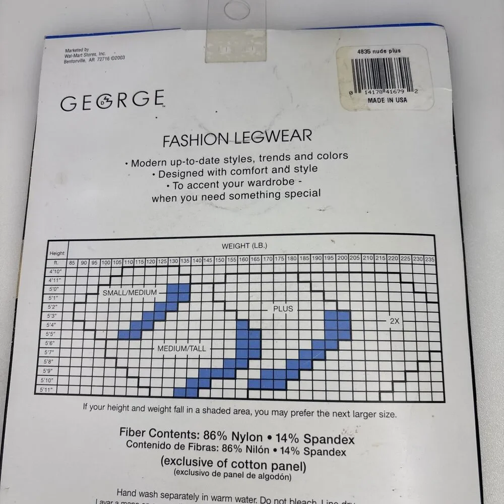 George Fashion Rose Control Top Pantyhose Legwear Women's Size Plus Nude Color
